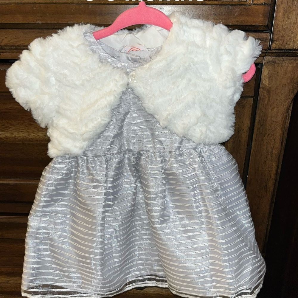 Baby Girl White Faux Fur Dress 3-6 months wonder nation.